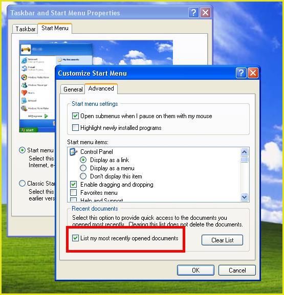 delete recent items list on windows